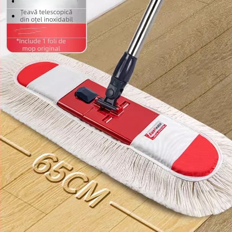 Isida mop plat pentru podea cu cap din fire de bumbac, tip praf din material textil, tijă din oțel inoxidabil
