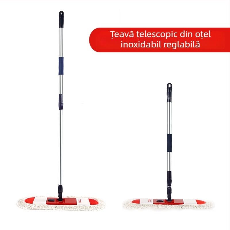 Isida mop plat pentru podea cu cap din fire de bumbac, tip praf din material textil, tijă din oțel inoxidabil