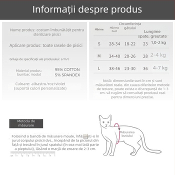 Costum respirabil de recuperare postoperatorie pentru pisici, anti-lizare, elastic, pentru toate anotimpurile