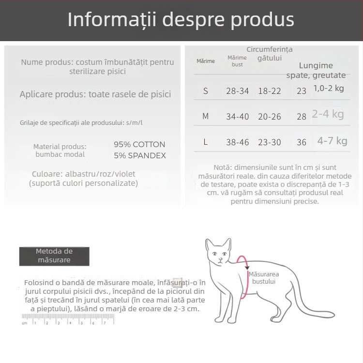 Costum respirabil de recuperare postoperatorie pentru pisici, anti-lizare, elastic, pentru toate anotimpurile