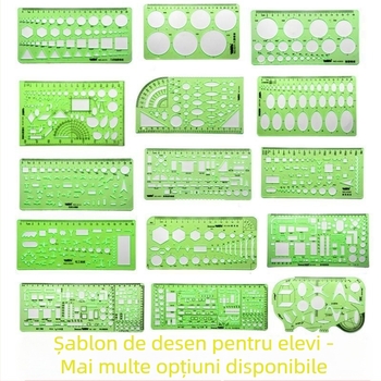 Rigla șablon pentru desen – șabloane de cerc și elipsă, design cu scară dublă, plastic, model 4309