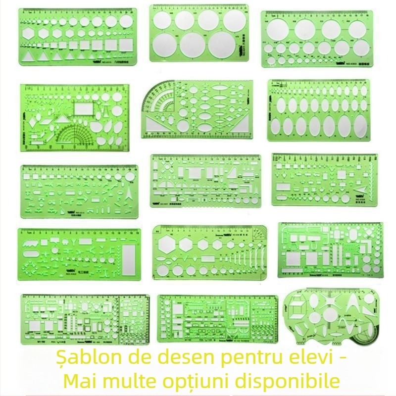 Rigla șablon pentru desen – șabloane de cerc și elipsă, design cu scară dublă, plastic, model 4309