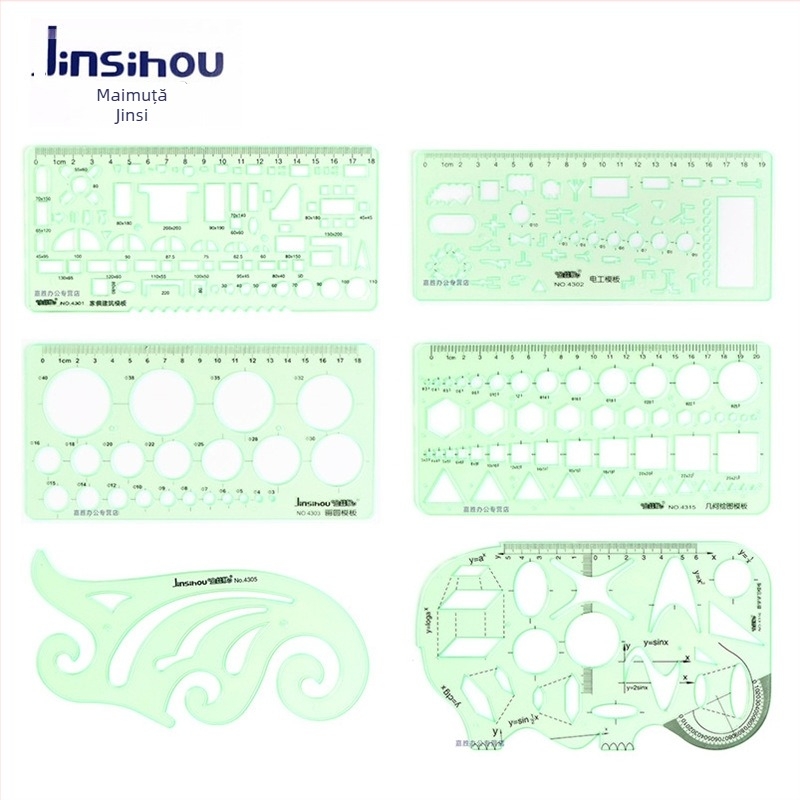 Rigla șablon pentru desen – șabloane de cerc și elipsă, design cu scară dublă, plastic, model 4309