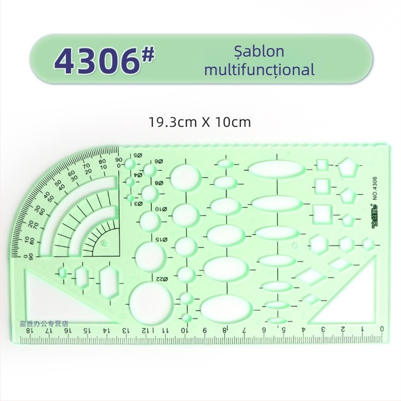 Rigla șablon pentru desen – șabloane de cerc și elipsă, design cu scară dublă, plastic, model 4309