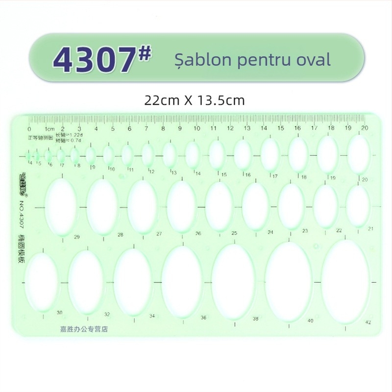 Rigla șablon pentru desen – șabloane de cerc și elipsă, design cu scară dublă, plastic, model 4309