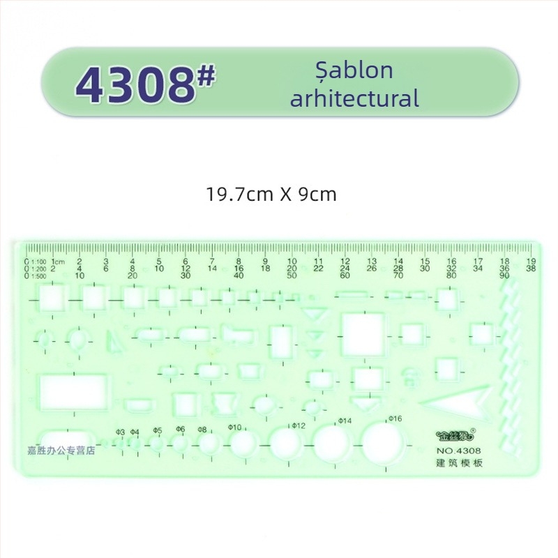 Rigla șablon pentru desen – șabloane de cerc și elipsă, design cu scară dublă, plastic, model 4309