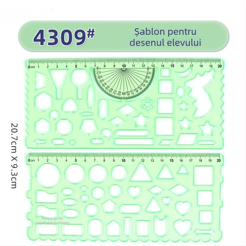 Rigla șablon pentru desen – șabloane de cerc și elipsă, design cu scară dublă, plastic, model 4309