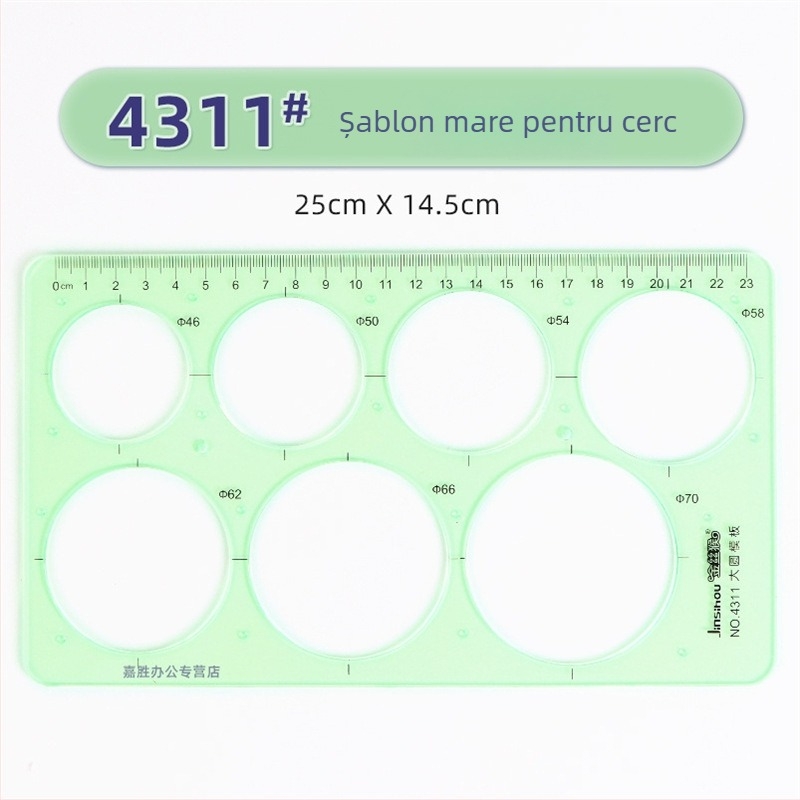 Rigla șablon pentru desen – șabloane de cerc și elipsă, design cu scară dublă, plastic, model 4309