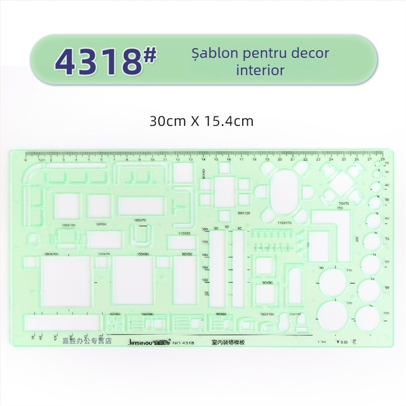Rigla șablon pentru desen – șabloane de cerc și elipsă, design cu scară dublă, plastic, model 4309