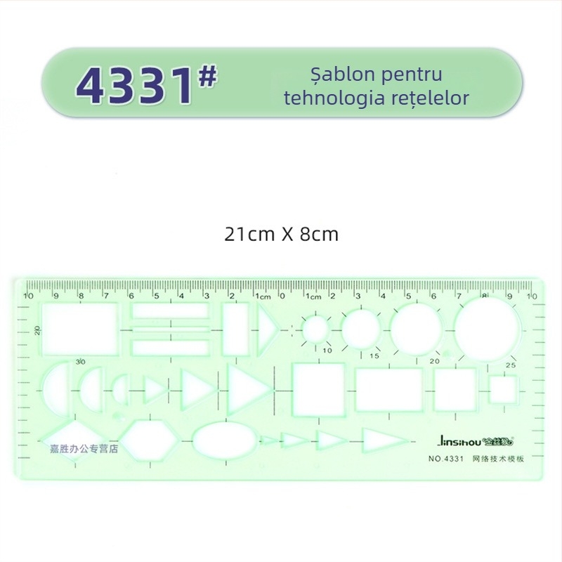 Rigla șablon pentru desen – șabloane de cerc și elipsă, design cu scară dublă, plastic, model 4309