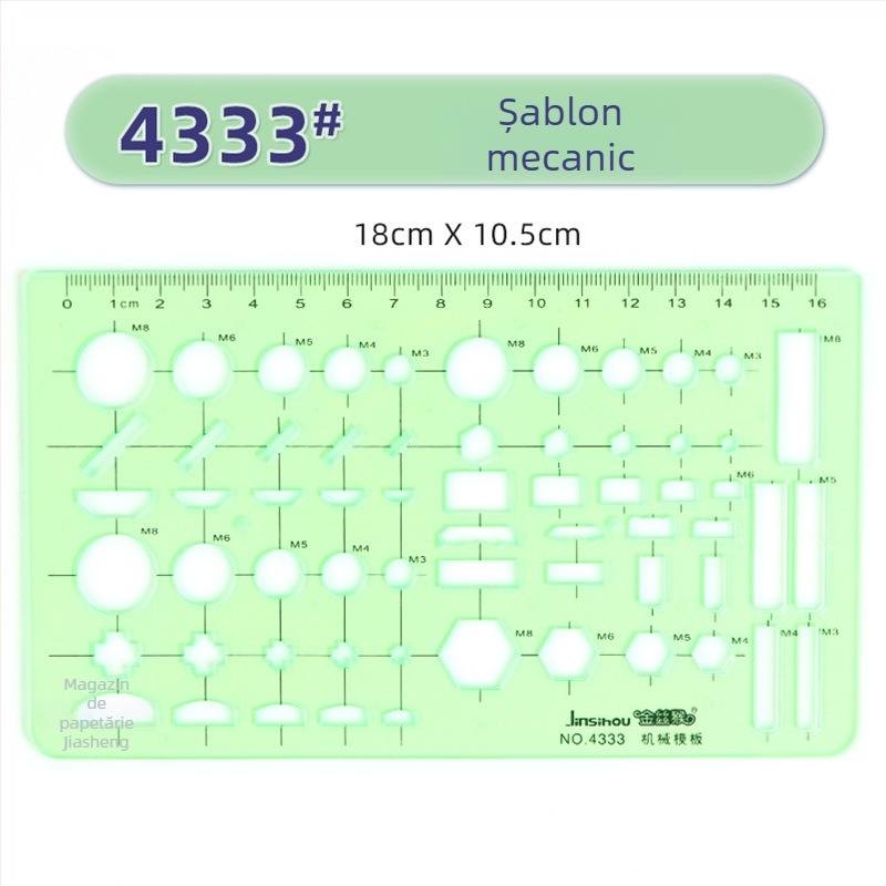 Rigla șablon pentru desen – șabloane de cerc și elipsă, design cu scară dublă, plastic, model 4309