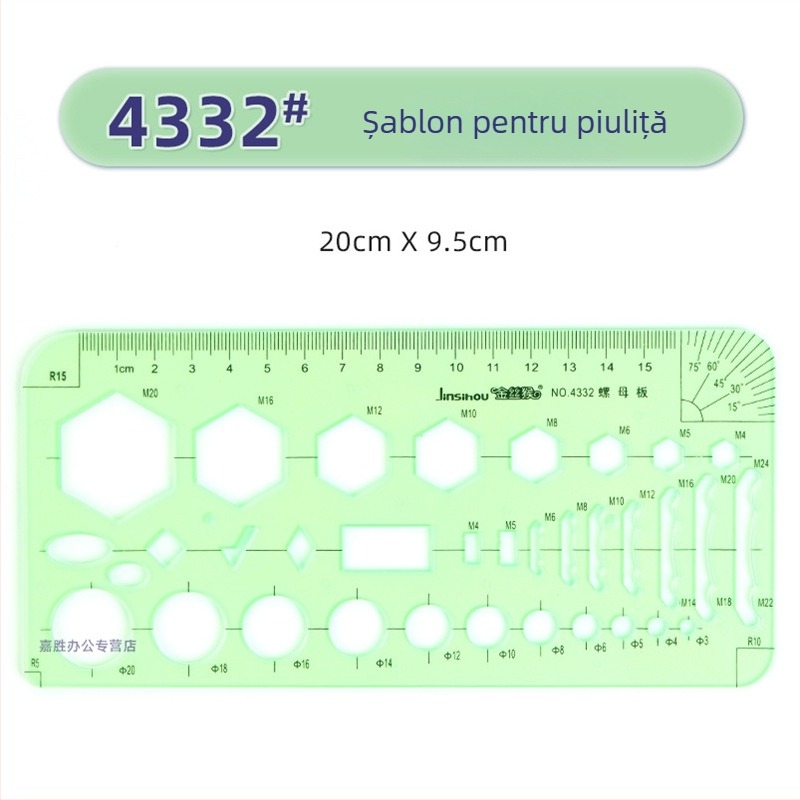 Rigla șablon pentru desen – șabloane de cerc și elipsă, design cu scară dublă, plastic, model 4309