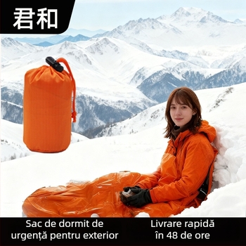 Junhe Sac de dormit de urgență pentru exterior, cu folie PE aluminizată, pătură termică salvatoare pentru supraviețuire în aer liber