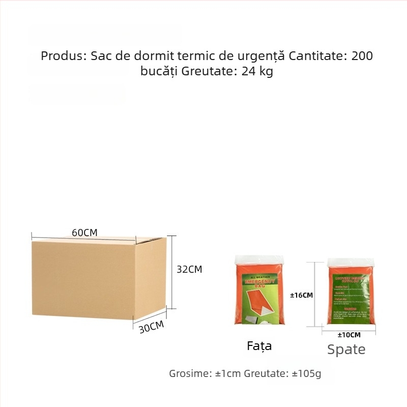 Junhe Sac de dormit de urgență pentru exterior, cu folie PE aluminizată, pătură termică salvatoare pentru supraviețuire în aer liber