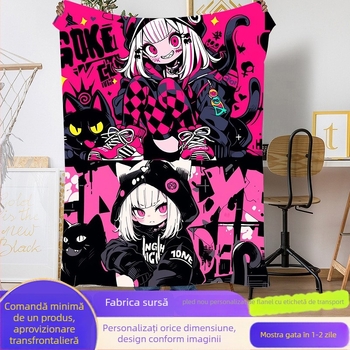 Pătură din flanelă, poliester, 310 g/m², model animație, stil european-american, personalizabilă