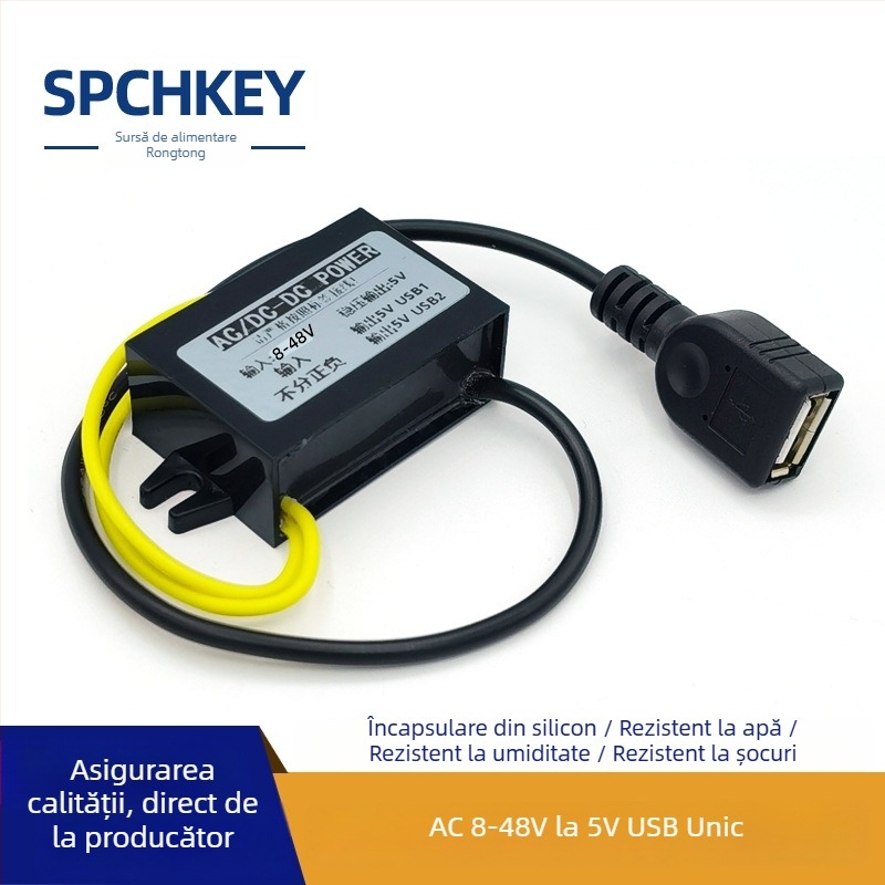 RTRURE Convertor AC-DC impermeabil pentru supraveghere, intrare AC 12/24/36/48V, ieșire DC 5V, reglat, modul de reducere a tensiunii