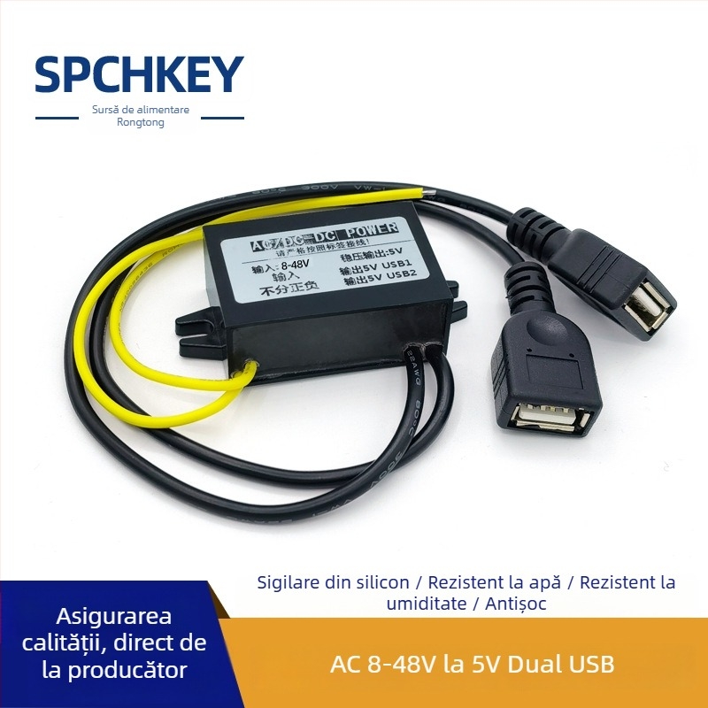 RTRURE Convertor AC-DC impermeabil pentru supraveghere, intrare AC 12/24/36/48V, ieșire DC 5V, reglat, modul de reducere a tensiunii