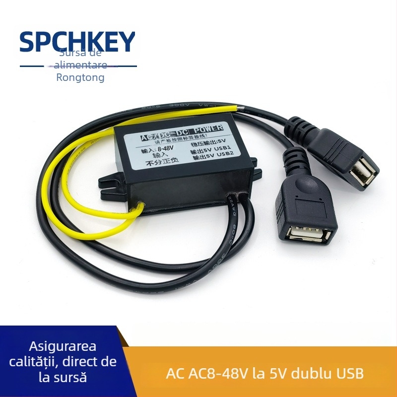 RTRURE Convertor AC-DC impermeabil pentru supraveghere, intrare AC 12/24/36/48V, ieșire DC 5V, reglat, modul de reducere a tensiunii