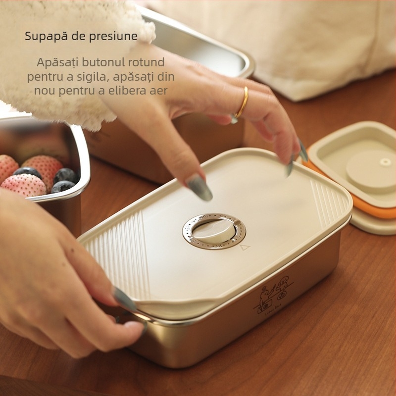 Cutie pentru prânz din oțel inoxidabil cu capac, rotundă, sigilată pentru menținerea prospețimii alimentelor, capacitate 301–500 ml, nu este potrivită pentru cuptor cu microunde
