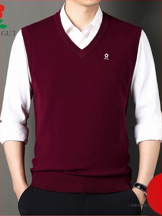 Vesta tricotată pentru bărbați, decolteu în V, Corduroy cu bază din in, Toamna 2025