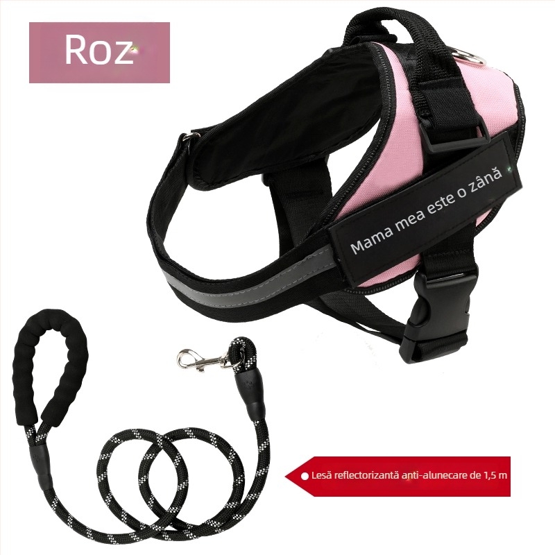 Ham de tip vest cu lesă și zgardă pentru câini de talie medie: Border Collie, Golden Retriever, French Bulldog
