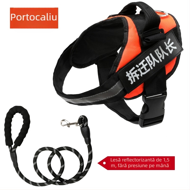Ham de tip vest cu lesă și zgardă pentru câini de talie medie: Border Collie, Golden Retriever, French Bulldog
