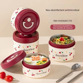 Cutie de prânz din oțel inoxidabil 316, izolată, compatibilă cu microunde, formă rotundă, patru compartimente, portabilă pentru birou, model floral