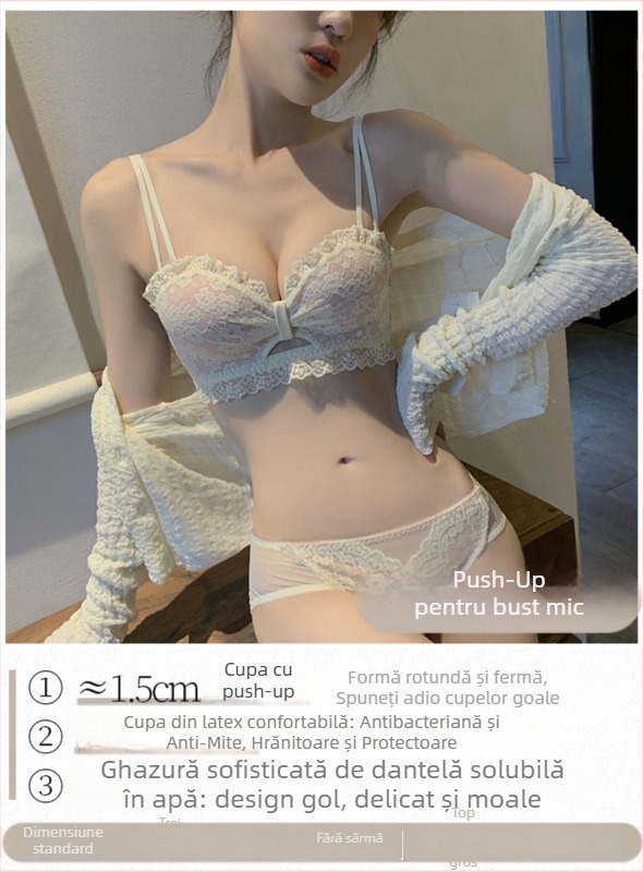 Sutien din dantelă, fără arc, Cupa 3/4, Model mediu, Bretele detașabile duble