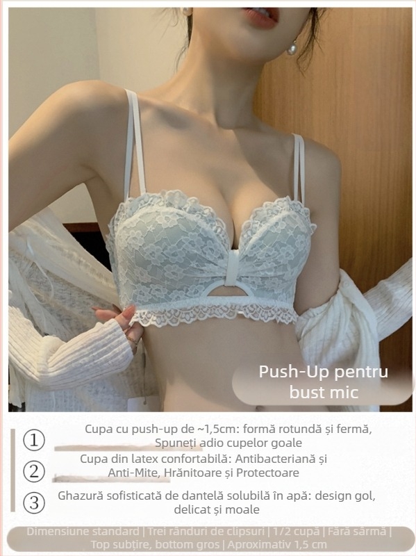 Sutien din dantelă, fără arc, Cupa 3/4, Model mediu, Bretele detașabile duble
