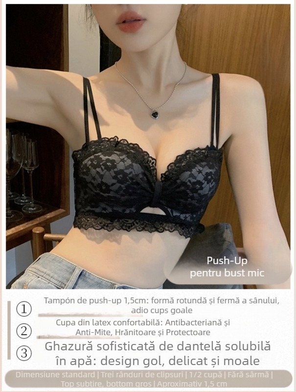 Sutien din dantelă, fără arc, Cupa 3/4, Model mediu, Bretele detașabile duble