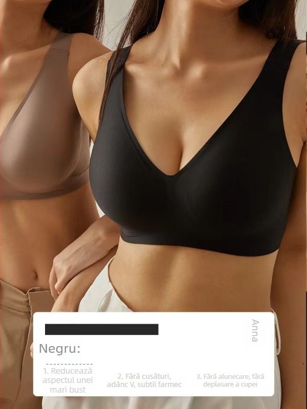 Sutien fără sârmă cu cupă completă, cupe modelate din latex, design subțire, bretele fixe duble, închidere la spate cu trei rânduri de cârlige