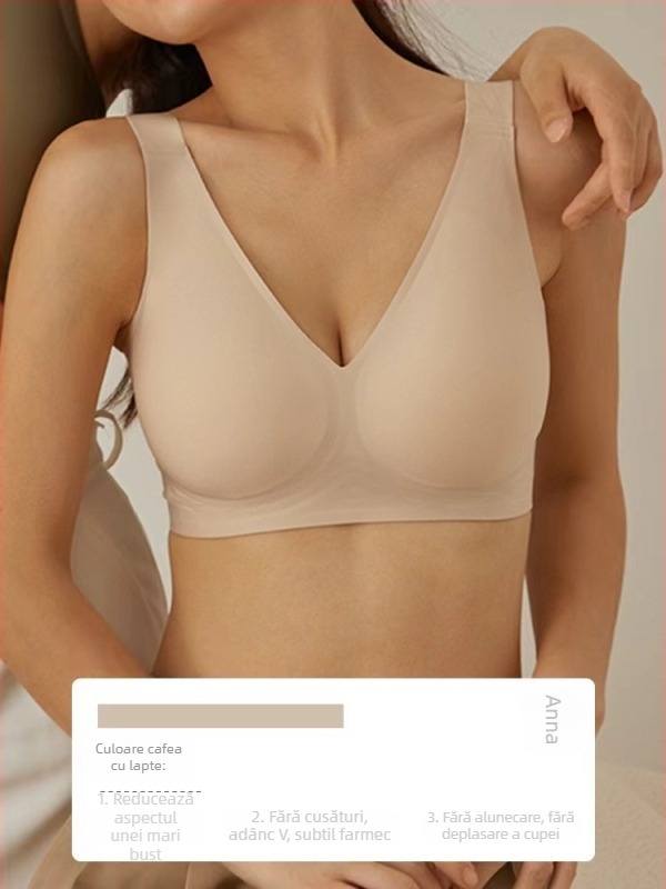 Sutien fără sârmă cu cupă completă, cupe modelate din latex, design subțire, bretele fixe duble, închidere la spate cu trei rânduri de cârlige