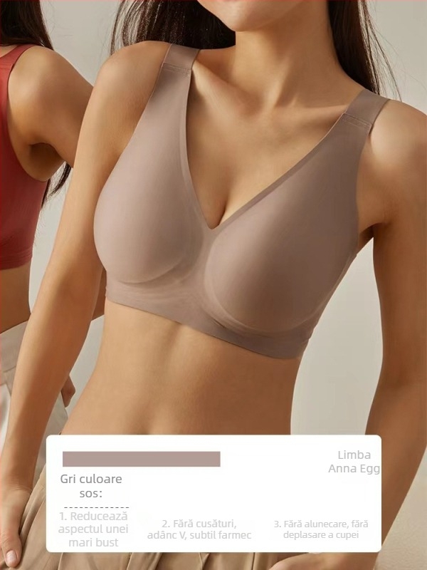 Sutien fără sârmă cu cupă completă, cupe modelate din latex, design subțire, bretele fixe duble, închidere la spate cu trei rânduri de cârlige