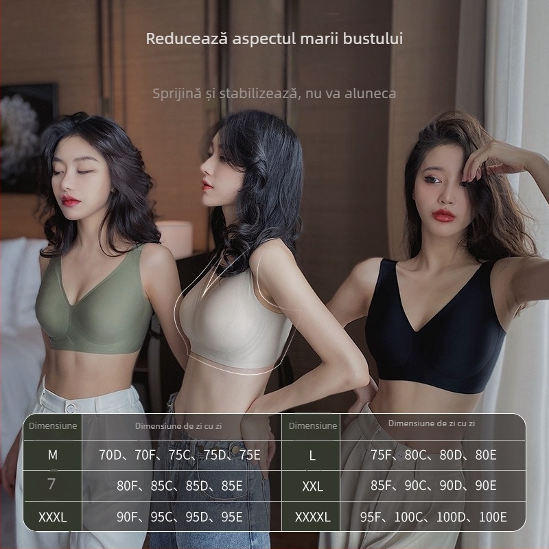 Sutien fără sârmă cu cupă completă, cupe modelate din latex, design subțire, bretele fixe duble, închidere la spate cu trei rânduri de cârlige