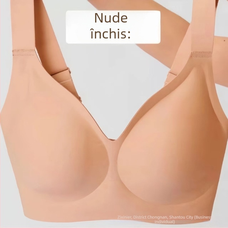 Sutien fără sârmă cu cupă completă, cupe modelate din latex, design subțire, bretele fixe duble, închidere la spate cu trei rânduri de cârlige