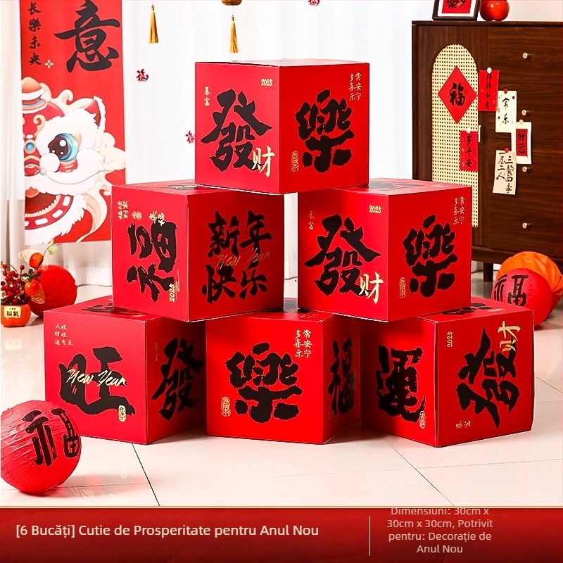 Accesorii de decor pentru amenajarea sălii – cutie de decor în stivuire, din hârtie și pânză cu drapel, stil Chinezesc/Modern/Noul An, pentru Festivalul Primăverii și Anul Nou