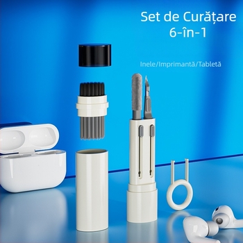 SYT-05 Pensă de curățare Six-in-One pentru căști — Unelte universală de curățare pentru AirPods, telefoane și tastaturi; Carcasă din plastic; Greutate 42 g; Logo gravat cu laser