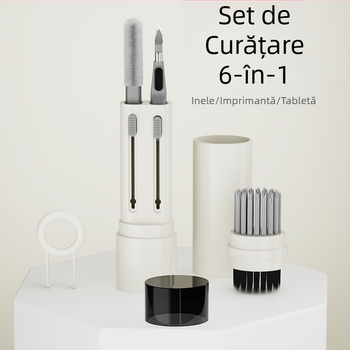 SYT-05 Pensă de curățare Six-in-One pentru căști — Unelte universală de curățare pentru AirPods, telefoane și tastaturi; Carcasă din plastic; Greutate 42 g; Logo gravat cu laser