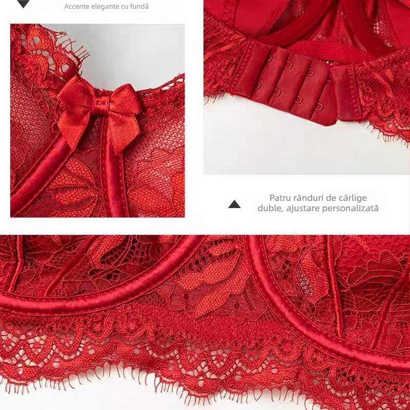 Set de sutiene din dantelă cu Push-Up, pentru sâni mici, cupe 1/2, cupe ultra-subțiri, modelare a spatelui