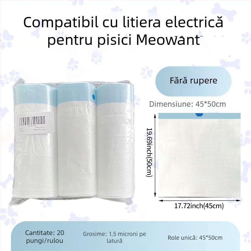 Sac pentru nisip de pisică HDPE gros, tip rolă, de unică folosință, pentru tavă de pisică inteligentă (MMD-01)