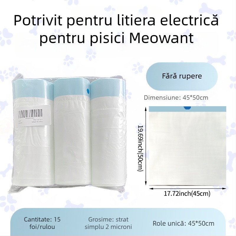 Sac pentru nisip de pisică HDPE gros, tip rolă, de unică folosință, pentru tavă de pisică inteligentă (MMD-01)