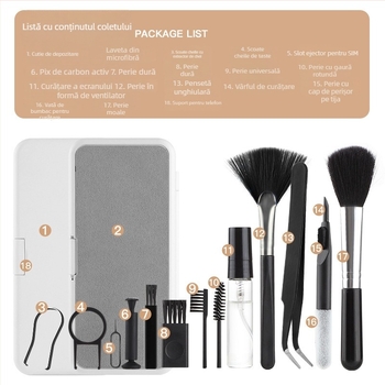 Q10 Set de curățare multipurpose – ABS, 135 g; universal pentru telefoane, tablete și tastaturi; 100 buc. în cutie