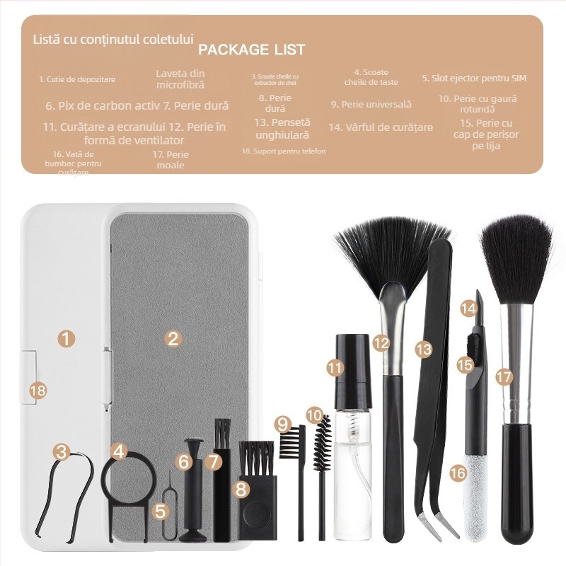 Q10 Set de curățare multipurpose – ABS, 135 g; universal pentru telefoane, tablete și tastaturi; 100 buc. în cutie
