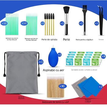 Kit de curățare pentru căști Bluetooth, telefoane mobile, tastaturi și laptopuri, cu unelte de curățare și pungă cu alcool
