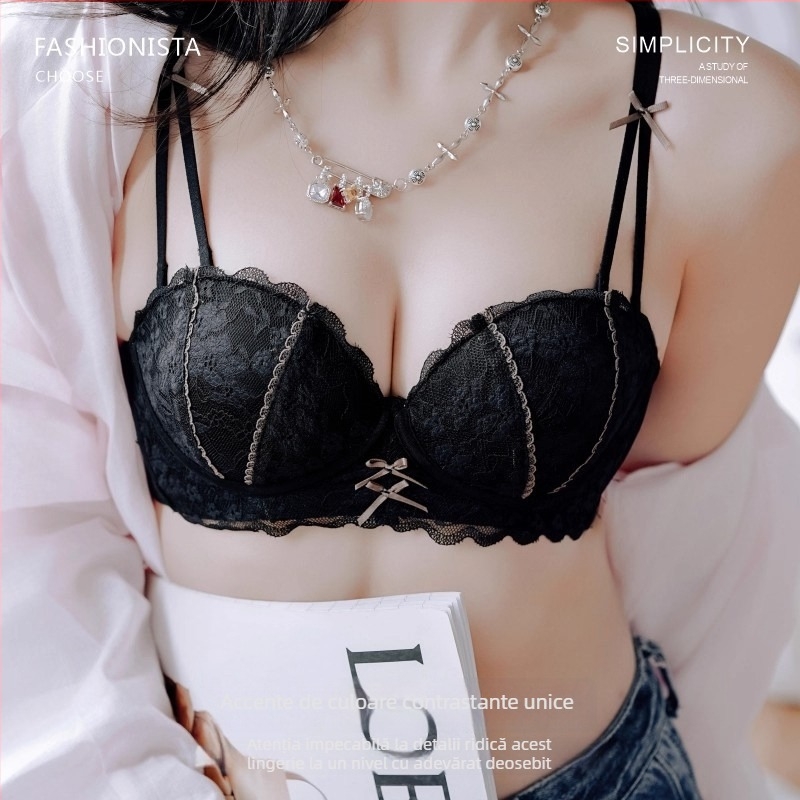 Bustier din bumbac cu cupuri 3/4, cupe modelate cu partea superioară subțire și partea inferioară mai lată, bretele detașabile duble, închidere spate cu patru rânduri de cârlige
