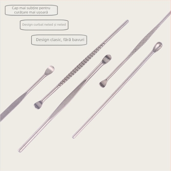 Set de instrumente pentru curățarea urechilor din oțel inoxidabil, finisaj mat, unisex, cod Yf2436(7)