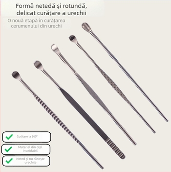 Set de instrumente pentru curățarea urechilor din oțel inoxidabil, finisaj mat, unisex, cod Yf2436(7)