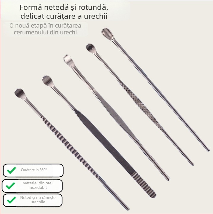 Set de instrumente pentru curățarea urechilor din oțel inoxidabil, finisaj mat, unisex, cod Yf2436(7)