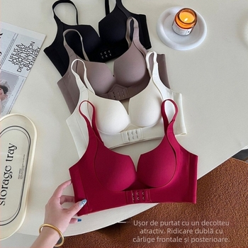 Sutien fără fir, cu închidere frontală, fără cupe, pentru bust mic, cu susținere superioară și efect push-up