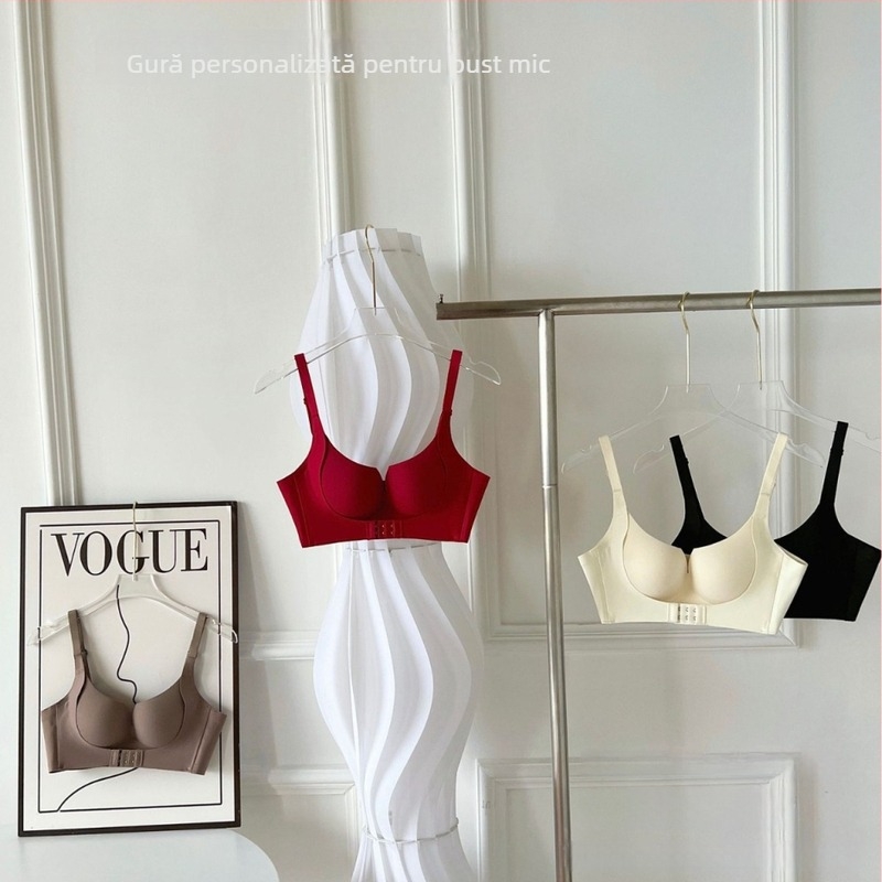 Sutien fără fir, cu închidere frontală, fără cupe, pentru bust mic, cu susținere superioară și efect push-up